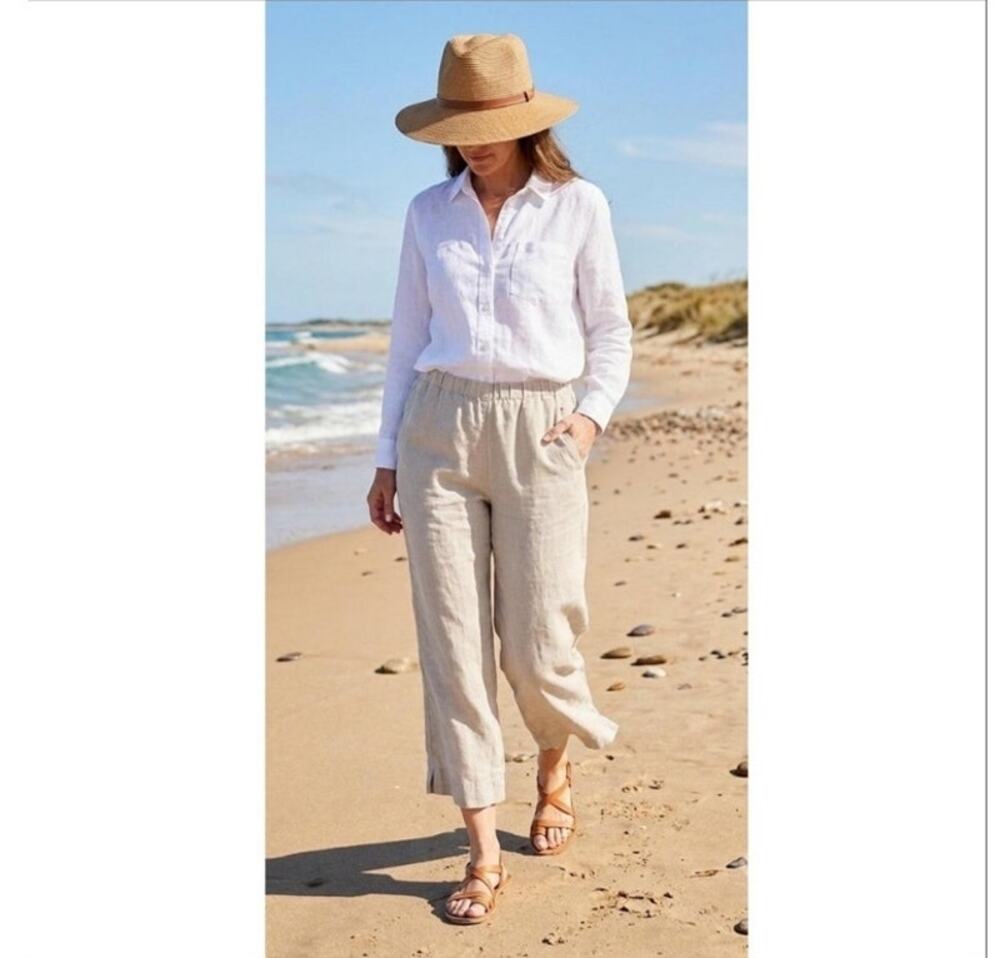 J. Jill Love Linen Cropped Wide Leg 100% Linen Pants Sz M NWOT